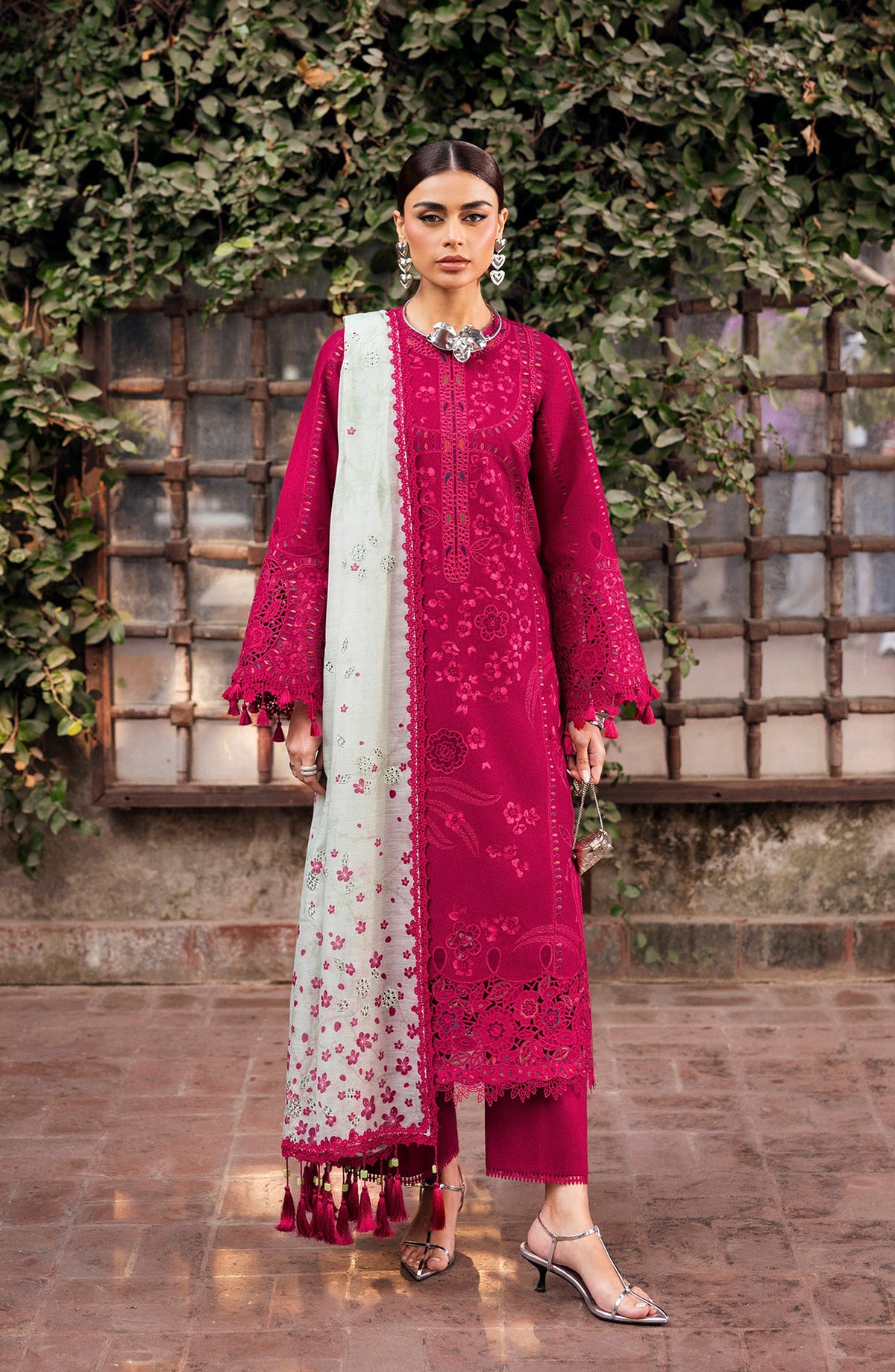 Shahkaar by Jazmin Luxury Embroidered Lawn Unstitched 3 Piece Suit - D-04 - JZ26SH - Red - Eid Collection