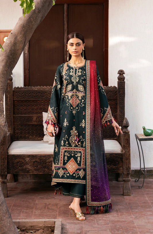 Shahkaar by Jazmin Luxury Embroidered Lawn Unstitched 3 Piece Suit - D-03 - JZ26SH - Green - Eid Collection