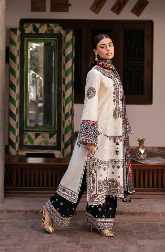 Shahkaar by Jazmin Luxury Embroidered Lawn Unstitched 3 Piece Suit - D-02 - JZ26SH - White - Eid Collection