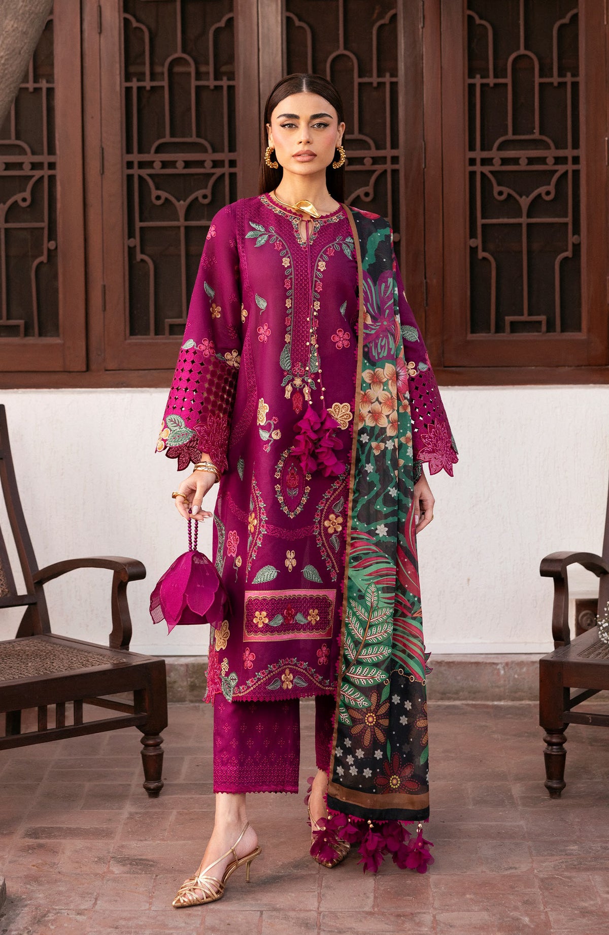 Shahkaar by Jazmin Luxury Embroidered Lawn Unstitched 3 Piece Suit - D-01 - JZ26SH - Purple - Eid Collection