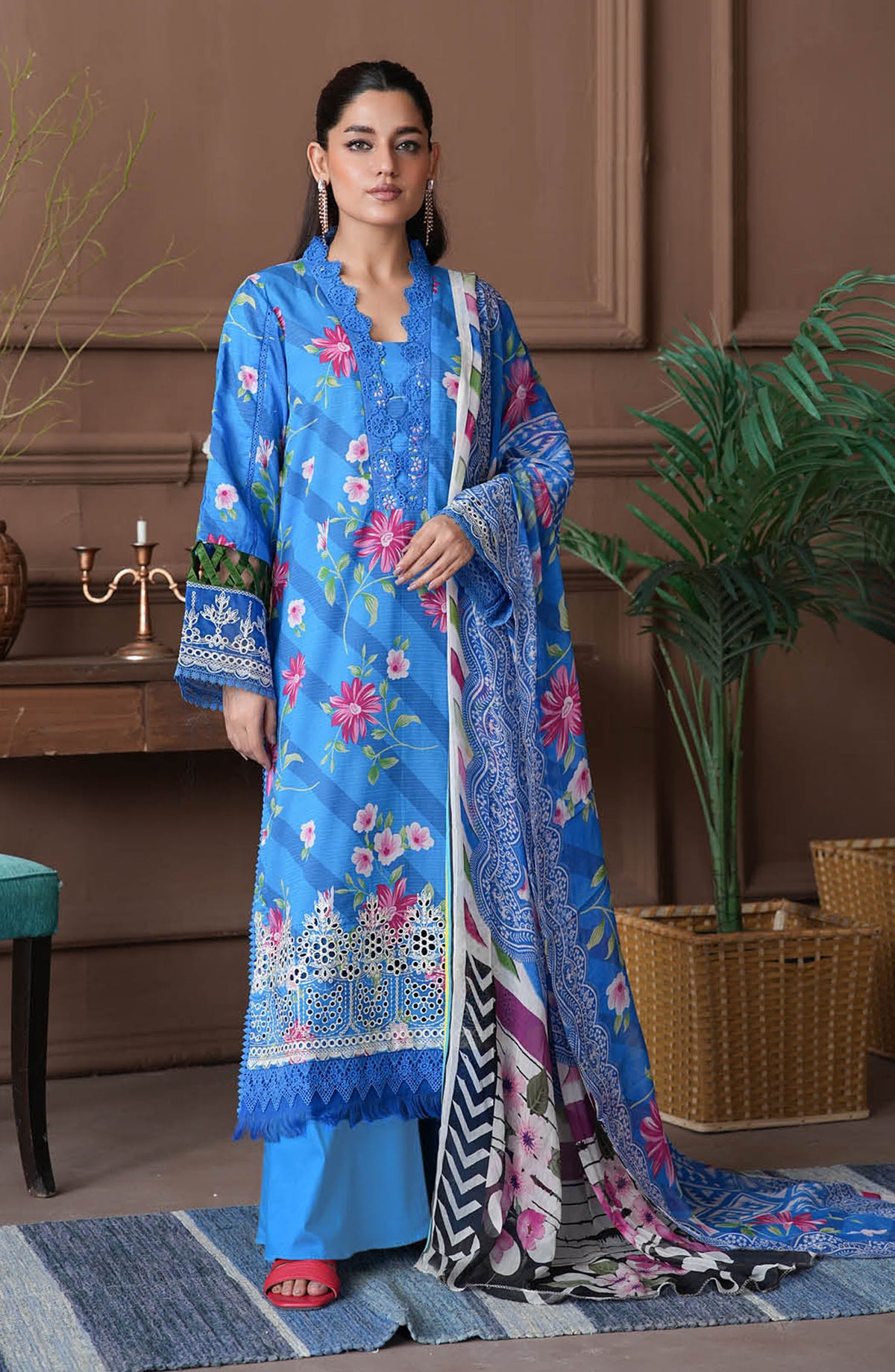 Shahzeen by Johra Embroidered Chikankari Lawn Unstitched 3 Piece Suit - JH-849 - JH25SHZ - Blue - Summer Collection