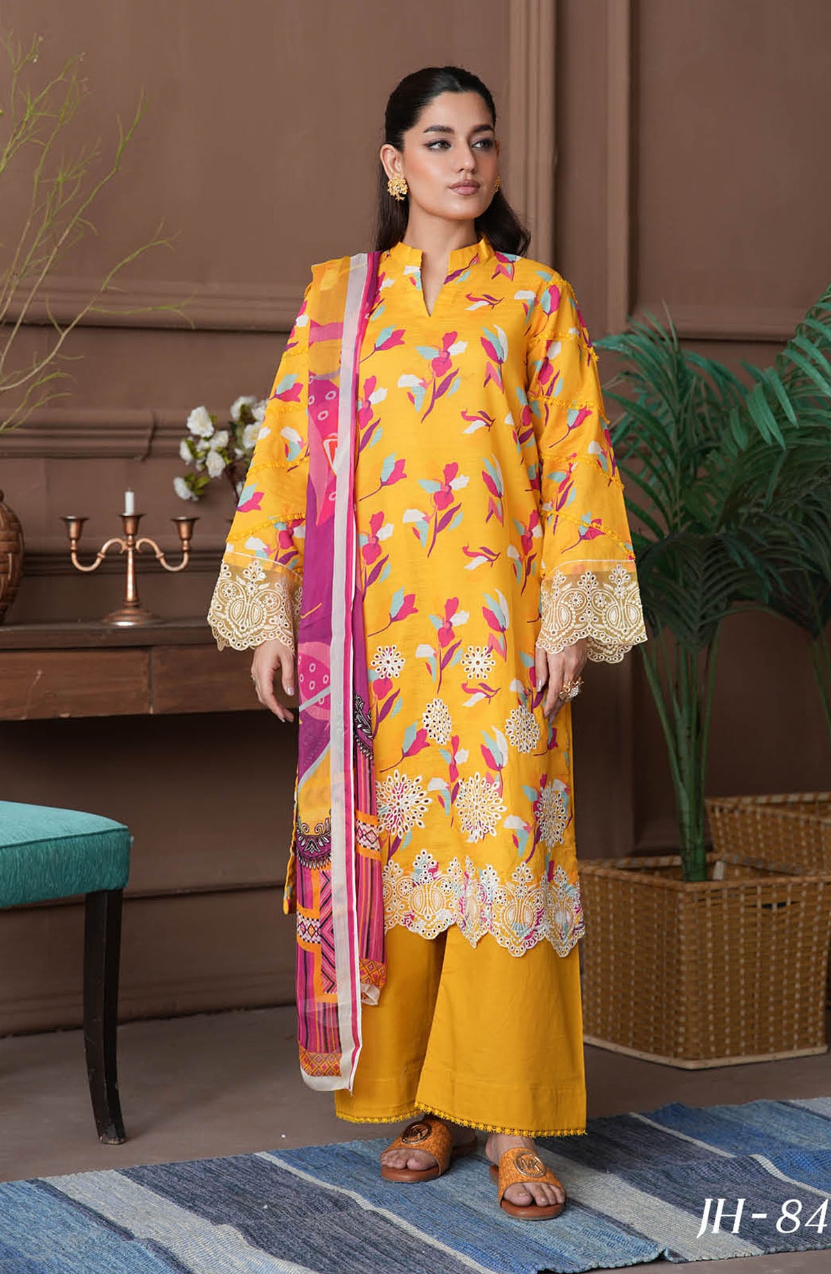 Shahzeen by Johra Embroidered Chikankari Lawn Unstitched 3 Piece Suit - JH-848 - JH25SHZ - Yellow - Summer Collection