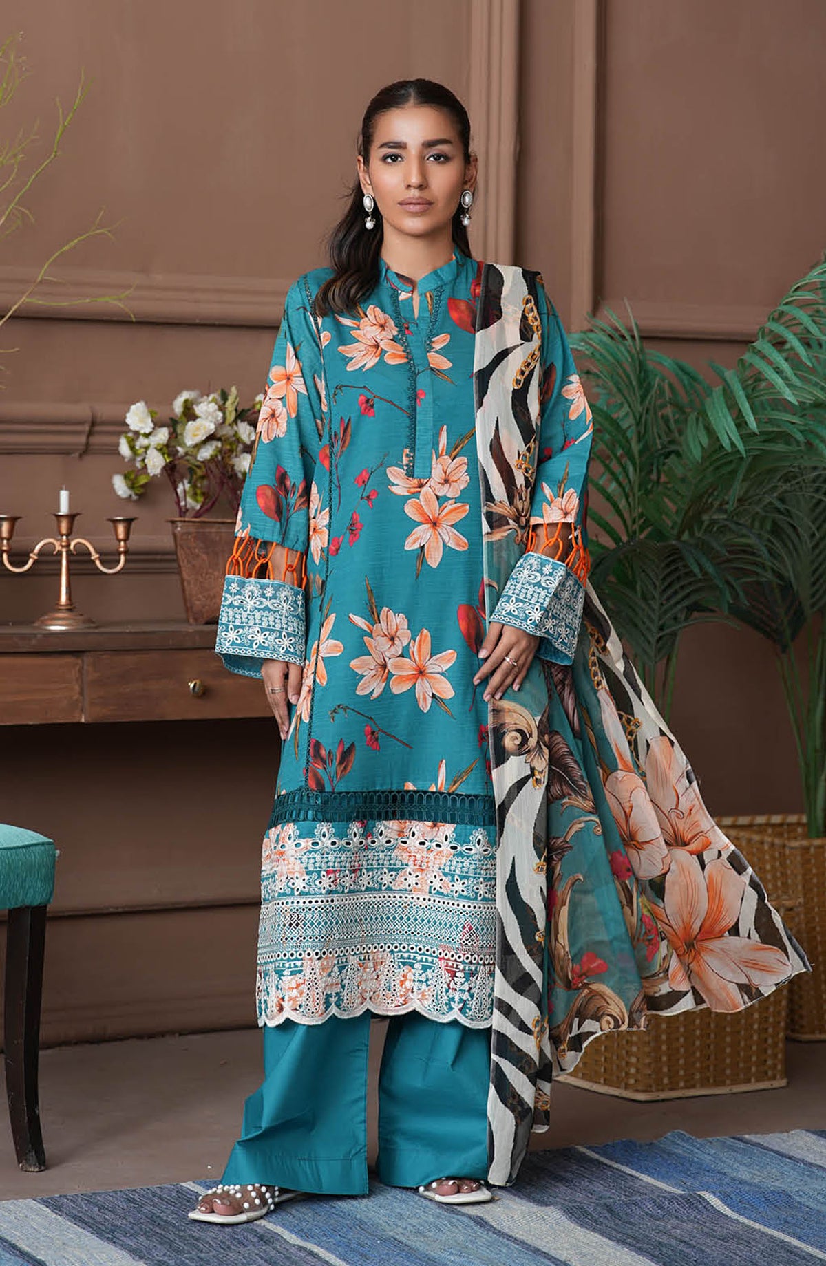Shahzeen by Johra Embroidered Chikankari Lawn Unstitched 3 Piece Suit - JH-846 - JH25SHZ - Blue - Summer Collection