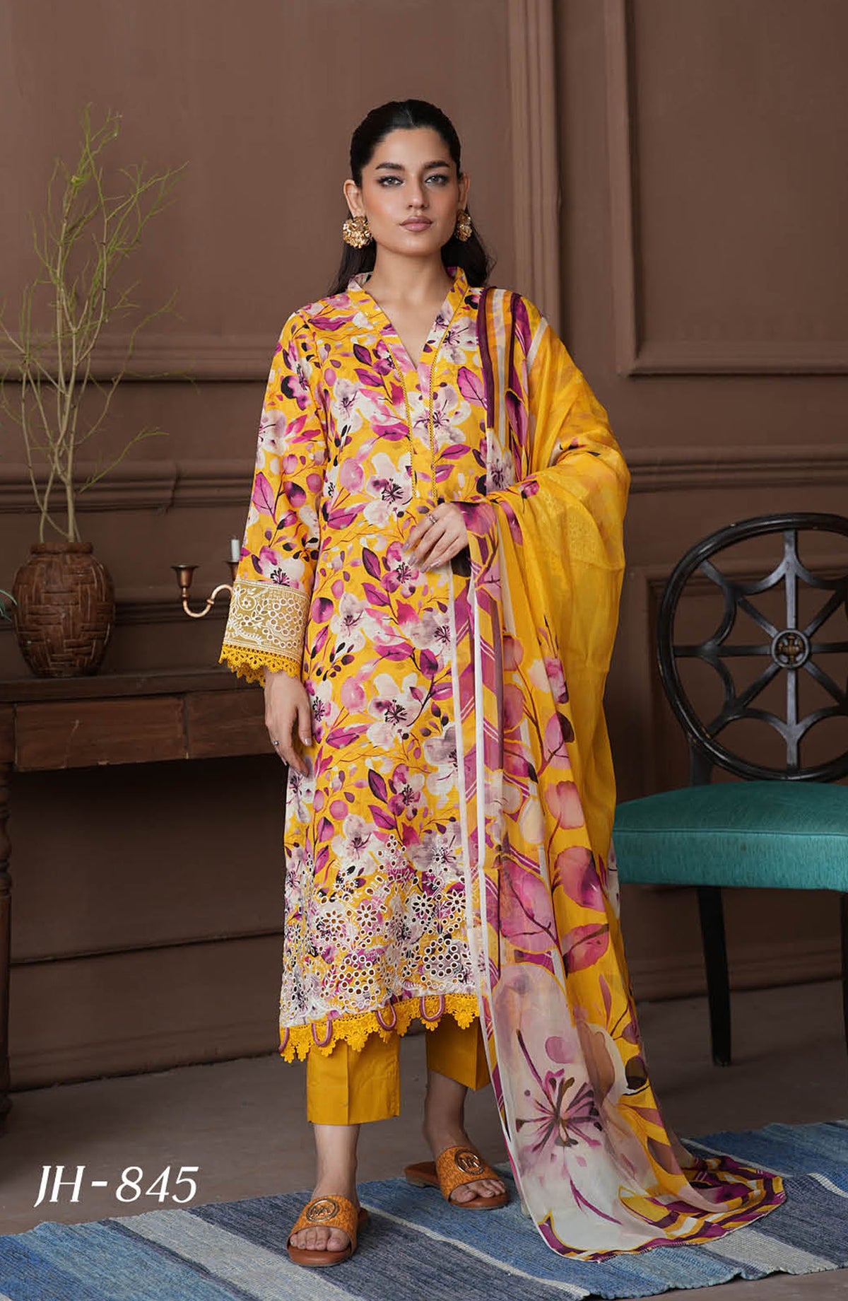 Shahzeen by Johra Embroidered Chikankari Lawn Unstitched 3 Piece Suit - JH-845 - JH25SHZ - Yellow - Summer Collection