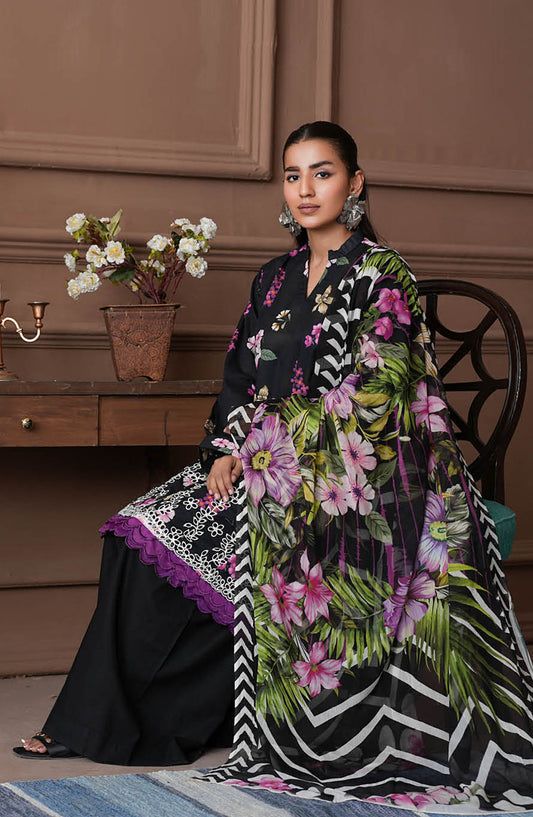 Shahzeen by Johra Embroidered Chikankari Lawn Unstitched 3 Piece Suit - JH-844 - JH25SHZ - Black - Summer Collection