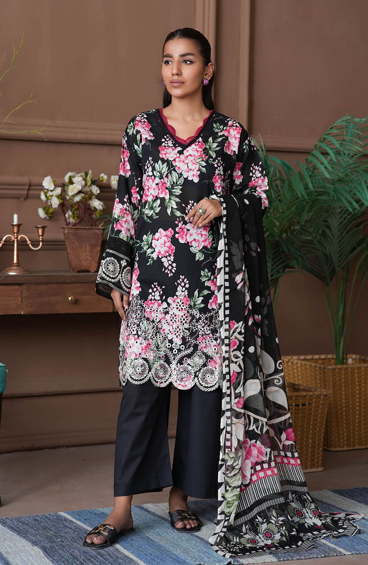 Shahzeen by Johra Embroidered Chikankari Lawn Unstitched 3 Piece Suit - JH-842 - JH25SHZ - Black - Summer Collection