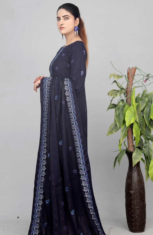 Shaista Check Debi Embroidered Semi Peach Unstitched 3 Piece Suit - Design-07 - SHS25CHD - Blue - Winter Collection