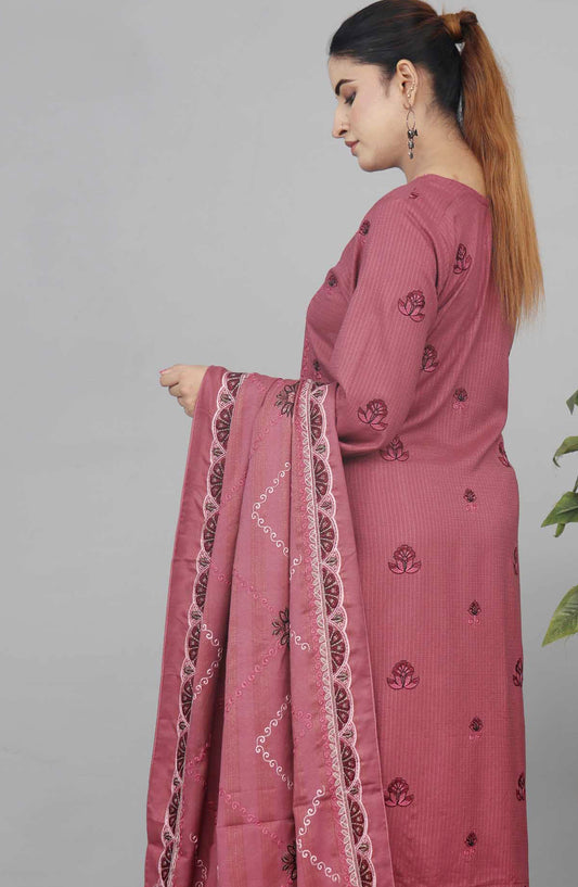 Shaista Check Debi Embroidered Semi Peach Unstitched 3 Piece Suit - Design-04 - SHS25CHD - Pink - Winter Collection