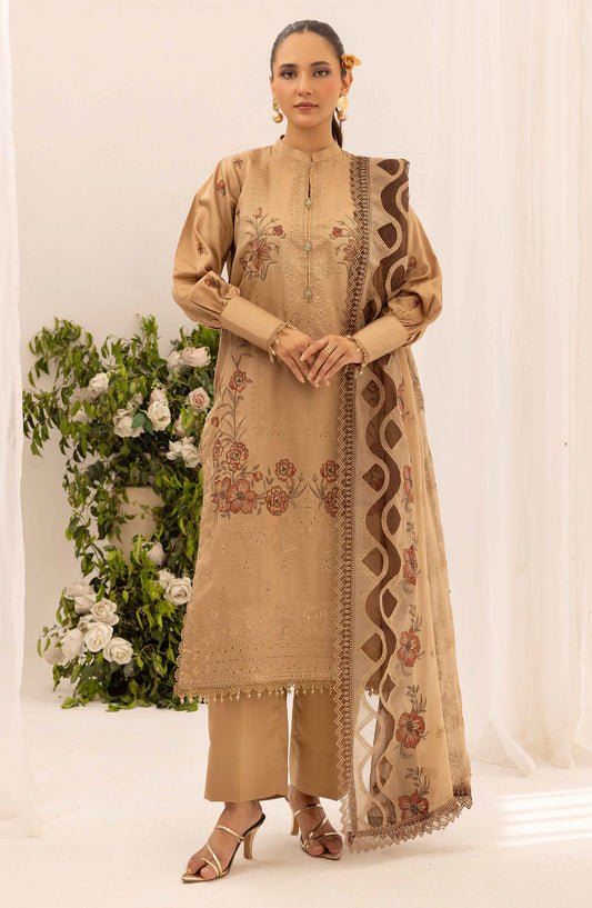 Shaista Festive Embroidered Viscose Unstitched 3 Piece Suit - D-132 - SHS25FSV - Fawn - Winter Collection