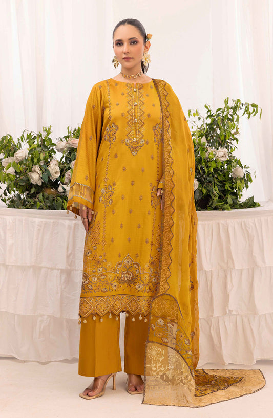 Shaista Festive Embroidered Viscose Unstitched 3 Piece Suit - D-129 - SHS25FSV - Mustard - Winter Collection