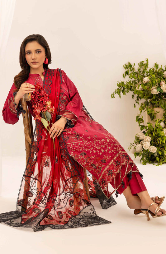 Shaista Festive Embroidered Viscose Unstitched 3 Piece Suit - D-128 - SHS25FSV - Red - Winter Collection