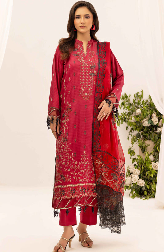 Shaista Festive Embroidered Viscose Unstitched 3 Piece Suit - D-128 - SHS25FSV - Red - Winter Collection