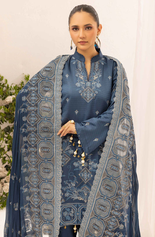 Shaista Festive Embroidered Viscose Unstitched 3 Piece Suit - D-127 - SHS25FSV - Blue - Winter Collection