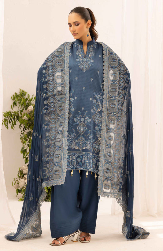 Shaista Festive Embroidered Viscose Unstitched 3 Piece Suit - D-127 - SHS25FSV - Blue - Winter Collection