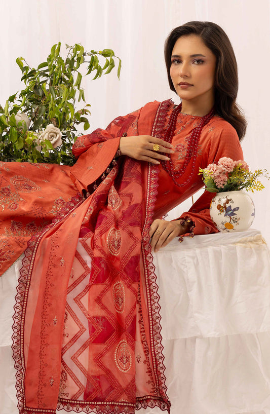 Shaista Festive Embroidered Viscose Unstitched 3 Piece Suit - D-126 - SHS25FSV - Orange - Winter Collection