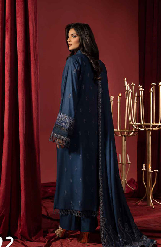 Shaista Supreme Embroidered Peach Unstitched 3 Piece Suit - D-92 - SHS25SP - Blue - Winter Collection