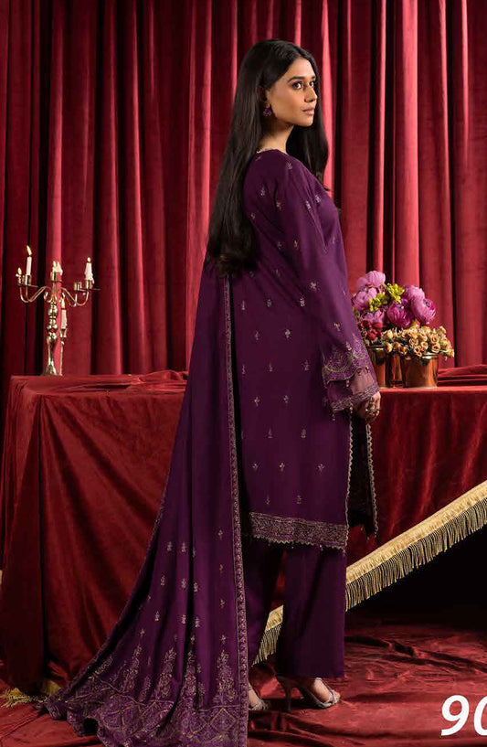 Shaista Supreme Embroidered Peach Unstitched 3 Piece Suit - D-90 - SHS25SP - Purple - Winter Collection