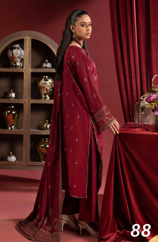 Shaista Supreme Embroidered Peach Unstitched 3 Piece Suit - D-88 - SHS25SP - Maroon - Winter Collection