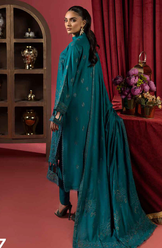 Shaista Supreme Embroidered Peach Unstitched 3 Piece Suit - D-87 - SHS25SP - Teal - Winter Collection