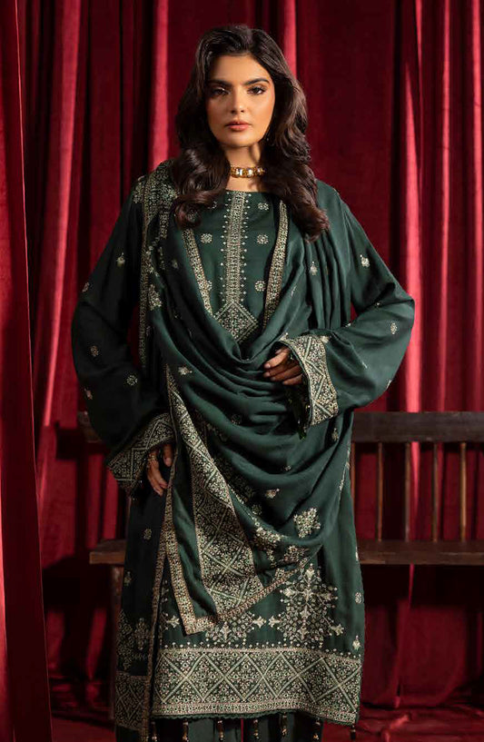 Shaista Supreme Embroidered Peach Unstitched 3 Piece Suit - D-86 - SHS25SP - Green - Winter Collection