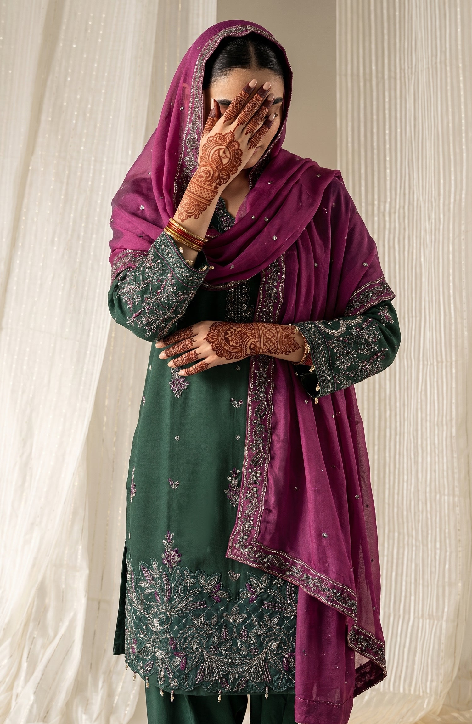 Sham-e-Riwayat by Amna Khadija Embroidered Cotton Stitched 3 Piece Suit - AKSR-01 - AM26SHM - Green - Luxury Collection