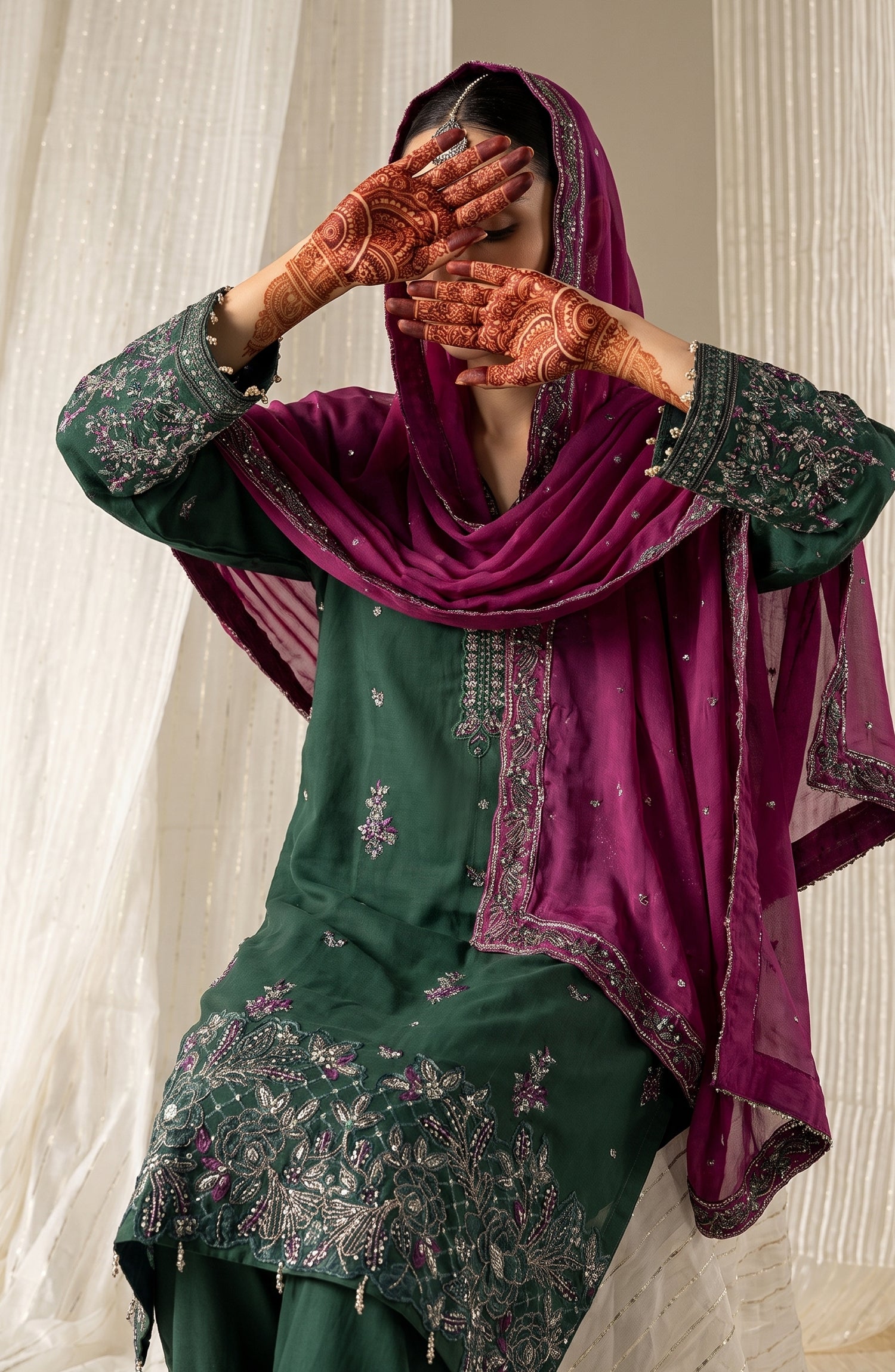 Sham-e-Riwayat by Amna Khadija Embroidered Cotton Stitched 3 Piece Suit - AKSR-01 - AM26SHM - Green - Luxury Collection
