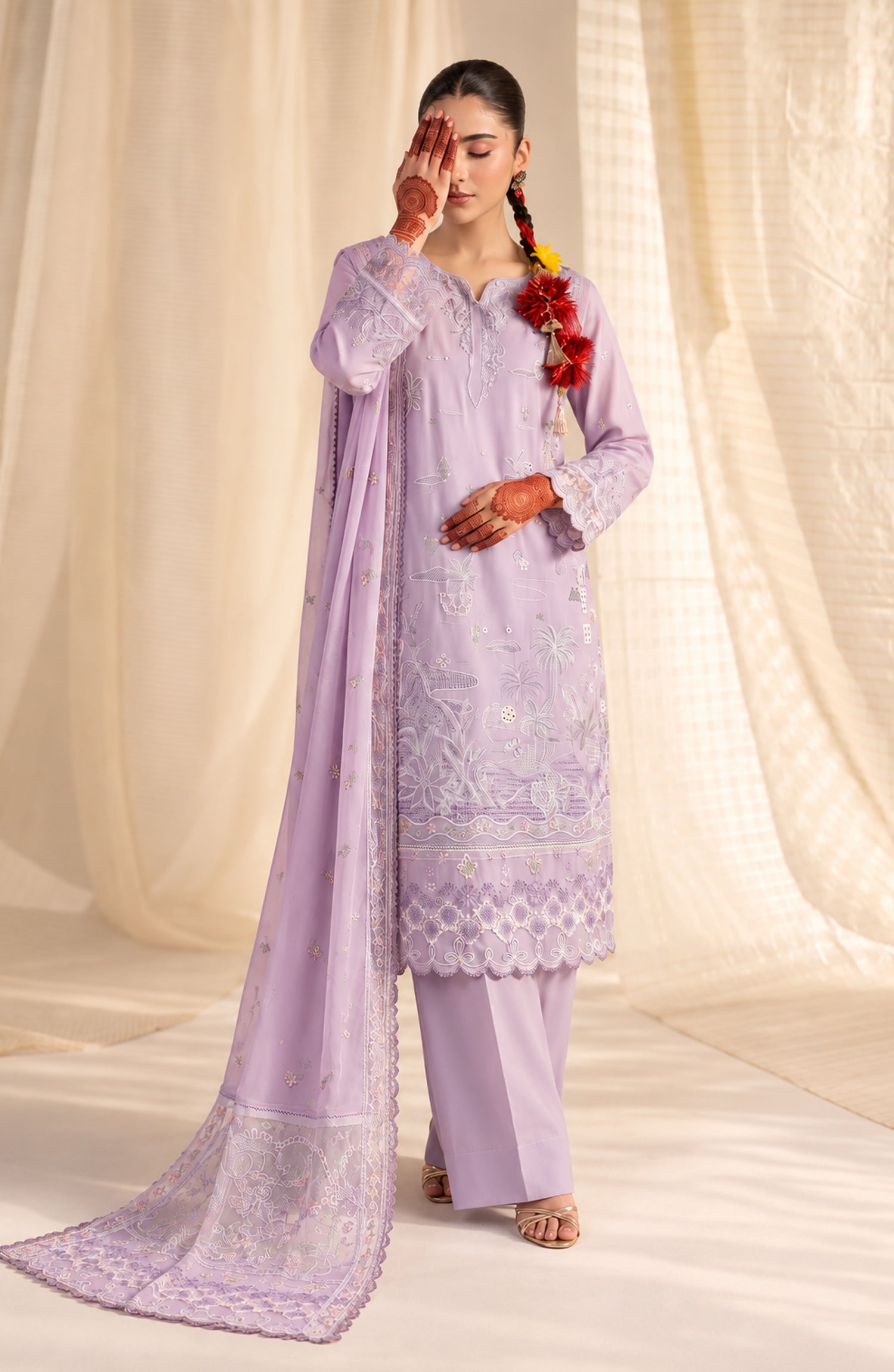 Sham-e-Riwayat by Amna Khadija Embroidered Cotton Stitched 3 Piece Suit - AKSR-02 - AM26SHM - Purple - Luxury Collection