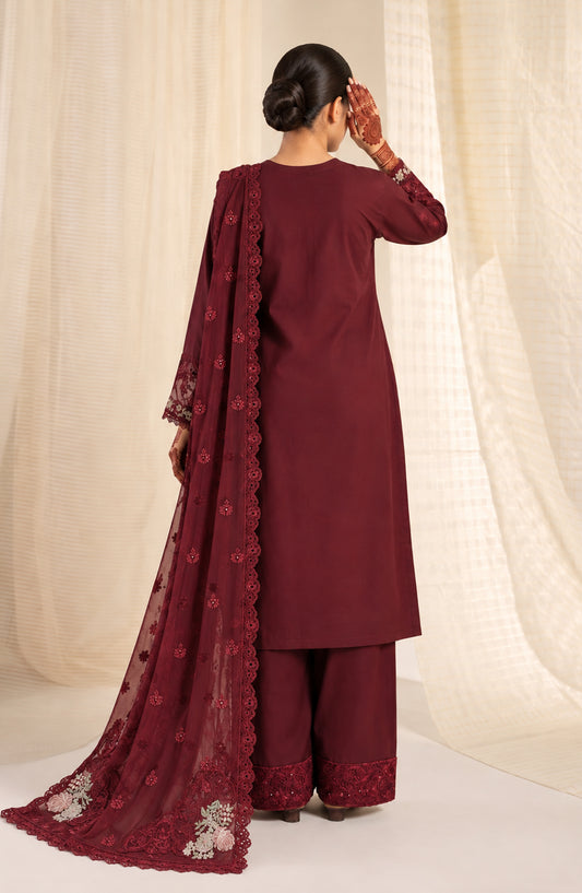 Sham-e-Riwayat by Amna Khadija Embroidered Cotton Stitched 3 Piece Suit - AKSR-03 - AM26SHM - Maroon - Luxury Collection