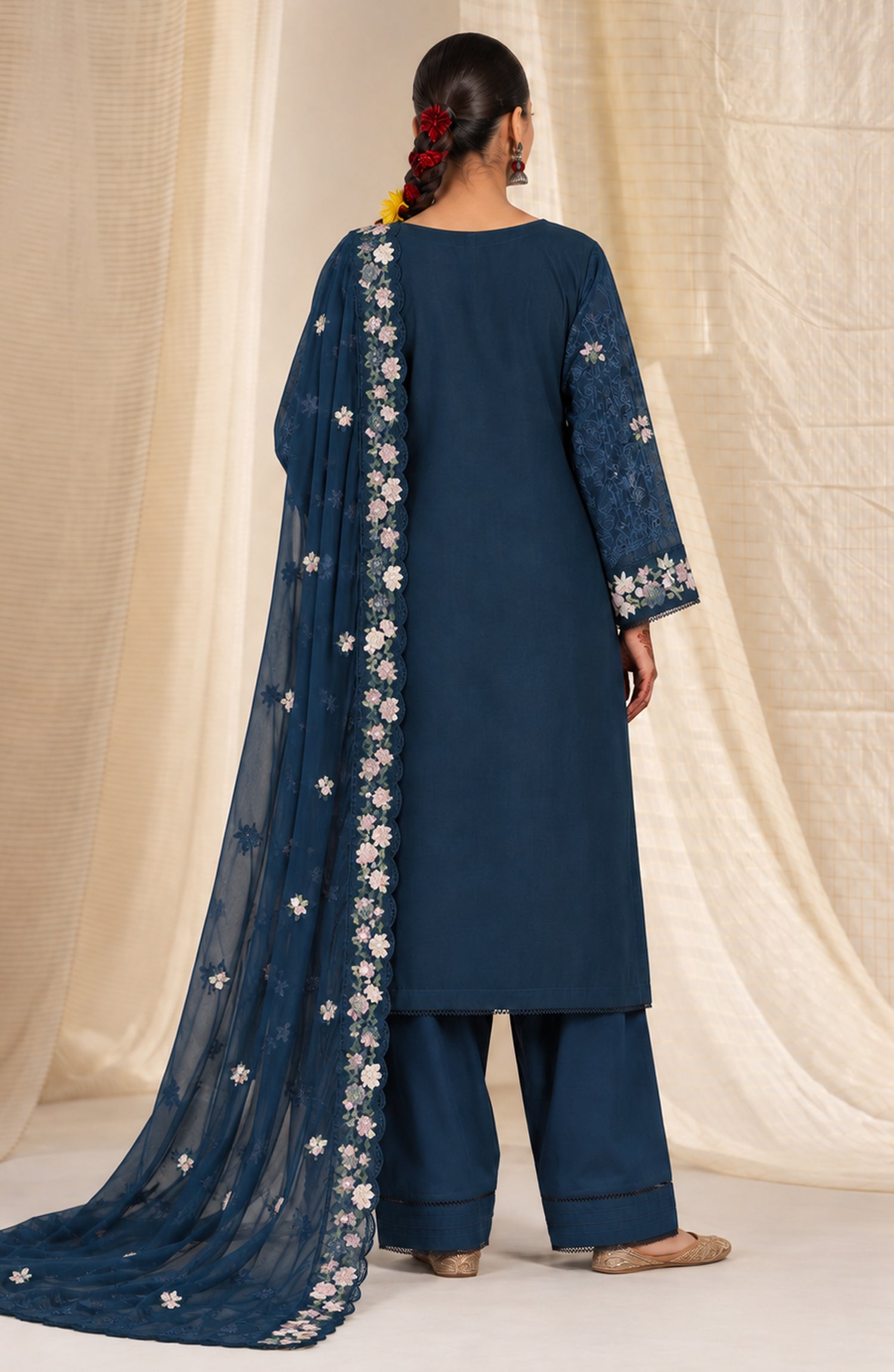 Sham-e-Riwayat by Amna Khadija Embroidered Cotton Stitched 3 Piece Suit - AKSR-04 - AM26SHM - Blue - Luxury Collection