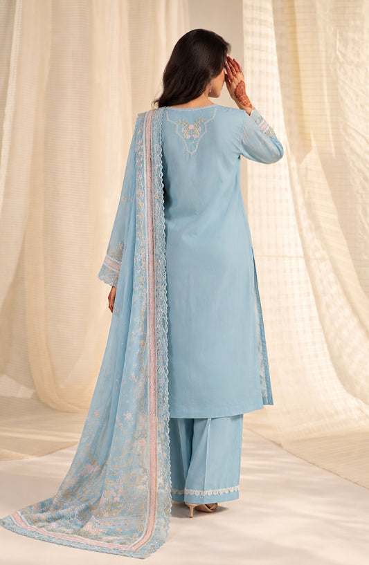Sham-e-Riwayat by Amna Khadija Embroidered Cotton Stitched 3 Piece Suit - AKSR-05 - AM26SHM - Sky Blue - Luxury Collection