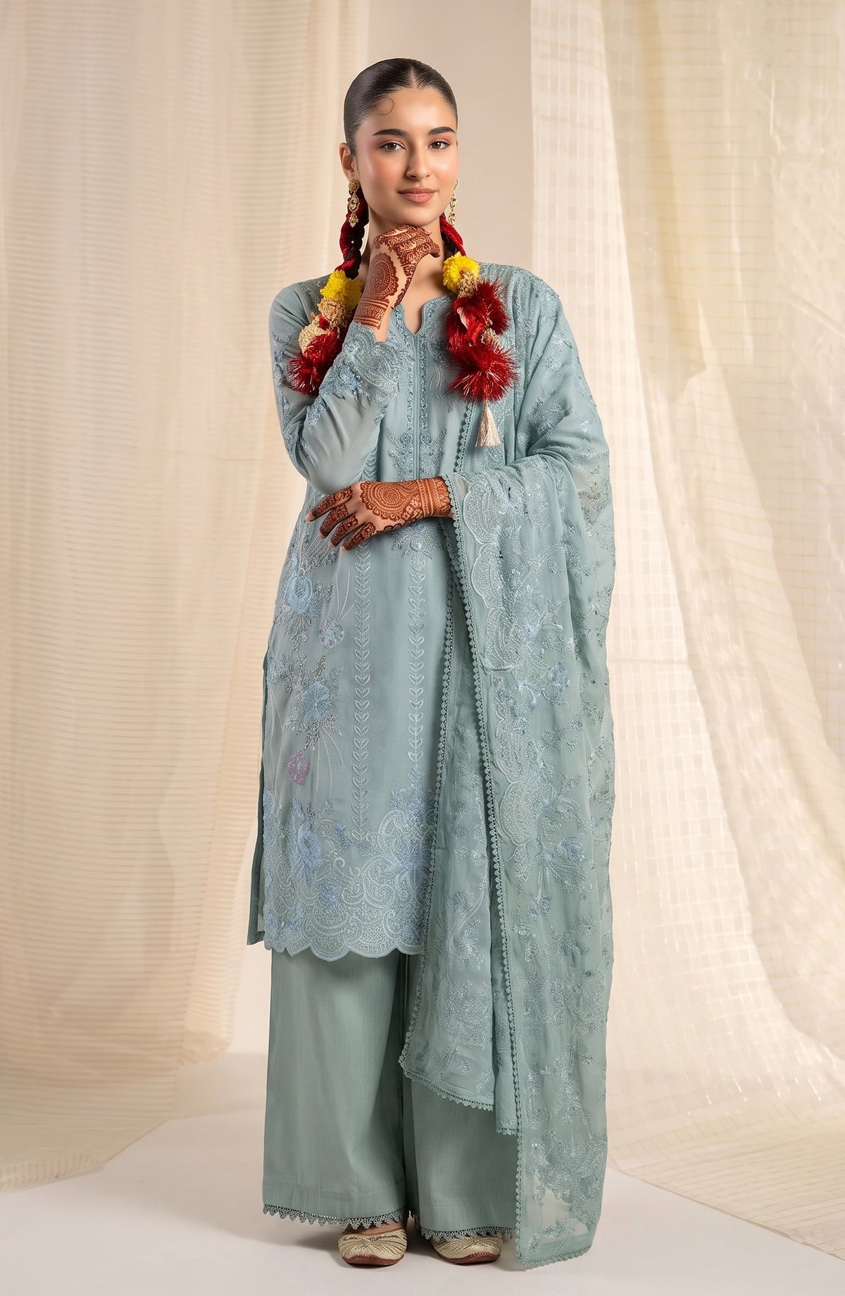 Sham-e-Riwayat by Amna Khadija Embroidered Cotton Stitched 3 Piece Suit - AKSR-06 - AM26SHM - Powder Blue - Luxury Collection