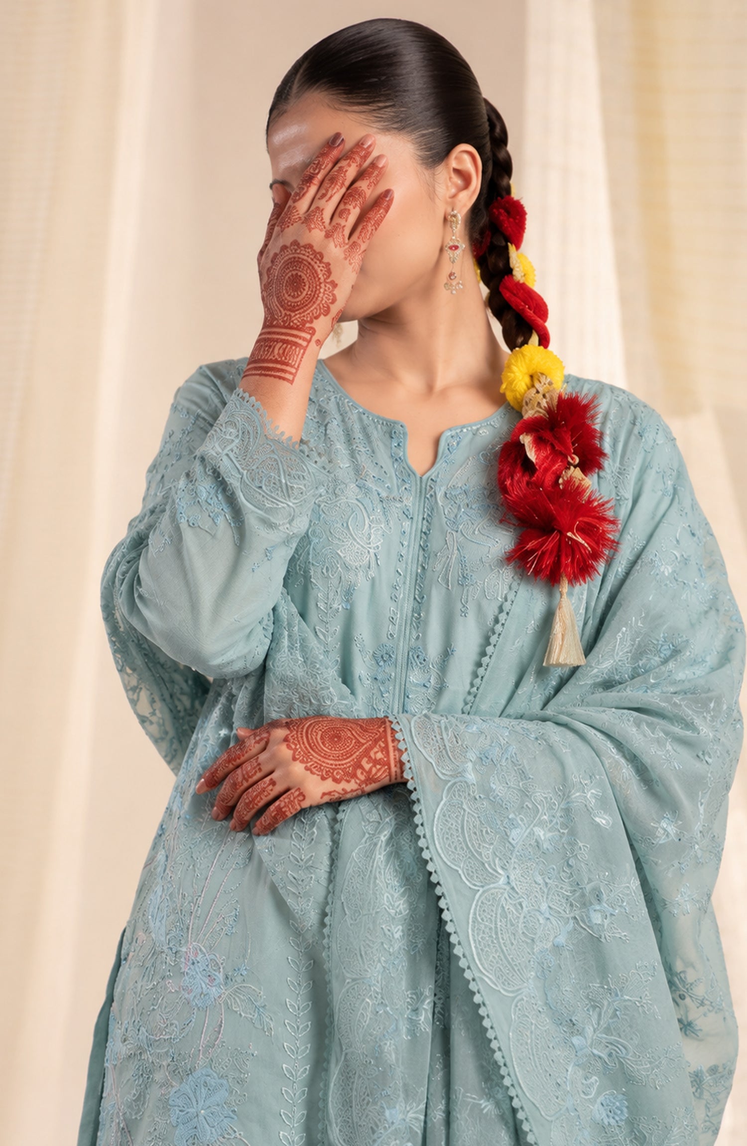Sham-e-Riwayat by Amna Khadija Embroidered Cotton Stitched 3 Piece Suit - AKSR-06 - AM26SHM - Powder Blue - Luxury Collection