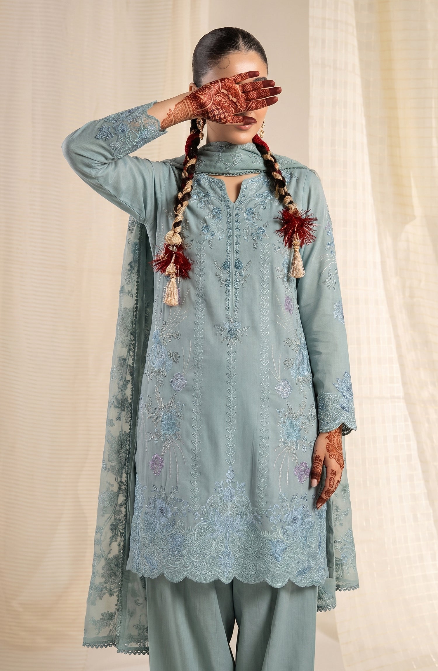 Sham-e-Riwayat by Amna Khadija Embroidered Cotton Stitched 3 Piece Suit - AKSR-06 - AM26SHM - Powder Blue - Luxury Collection