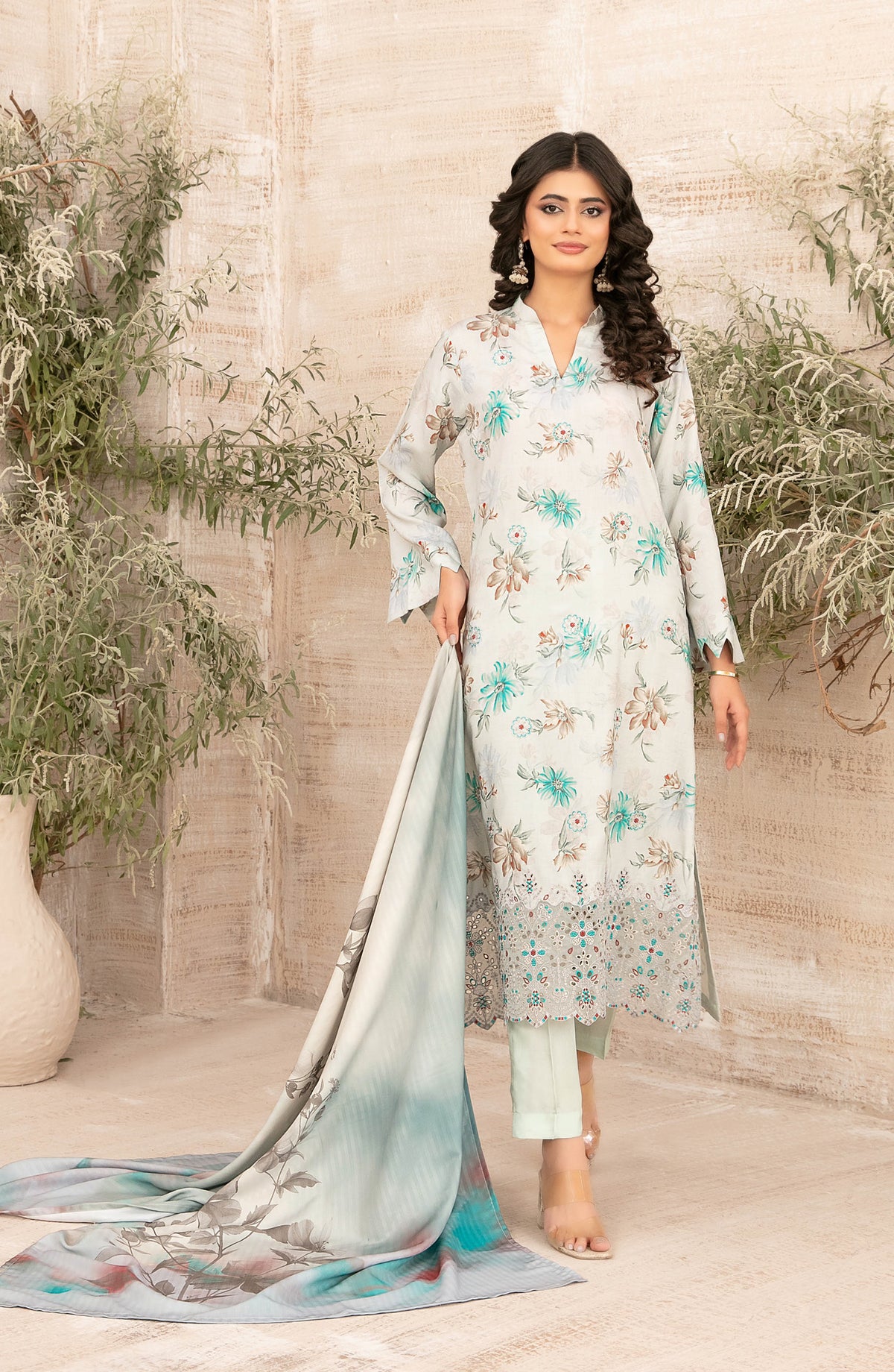 Shamia by Tawakkal Fabric Embroidered Zari Viscose Unstitched 3 Piece Suit - D-4884 - TF25SHAM - Grey & Blue - Winter Collection