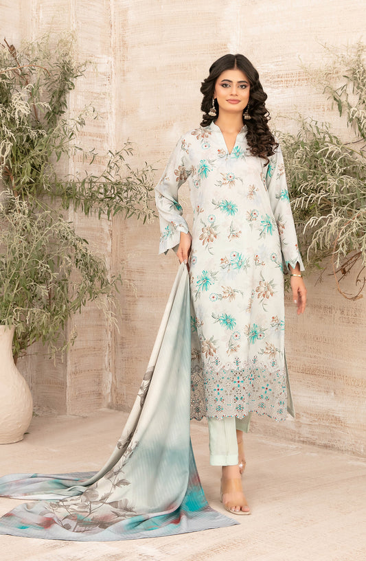 Shamia by Tawakkal Fabric Embroidered Zari Viscose Unstitched 3 Piece Suit - D-4884 - TF25SHAM - Grey & Blue - Winter Collection