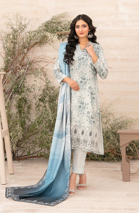 Shamia by Tawakkal Fabric Embroidered Zari Viscose Unstitched 3 Piece Suit - D-4882 - TF25SHAM - Blue - Winter Collection