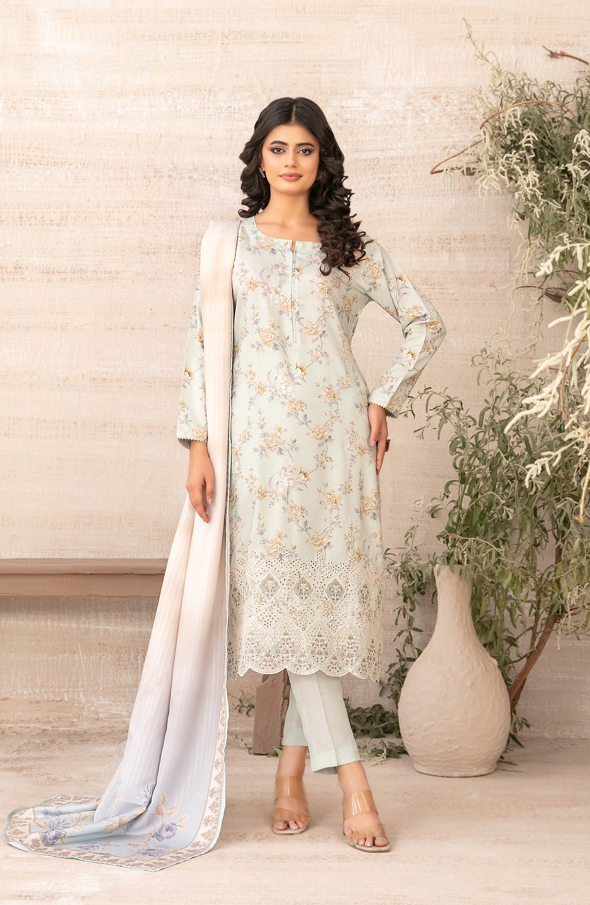 Shamia by Tawakkal Fabric Embroidered Zari Viscose Unstitched 3 Piece Suit - D-4881 - TF25SHAM - Light Grey - Winter Collection