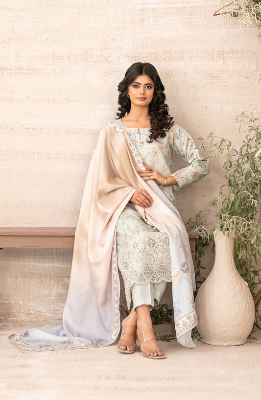 Shamia by Tawakkal Fabric Embroidered Zari Viscose Unstitched 3 Piece Suit - D-4881 - TF25SHAM - Light Grey - Winter Collection