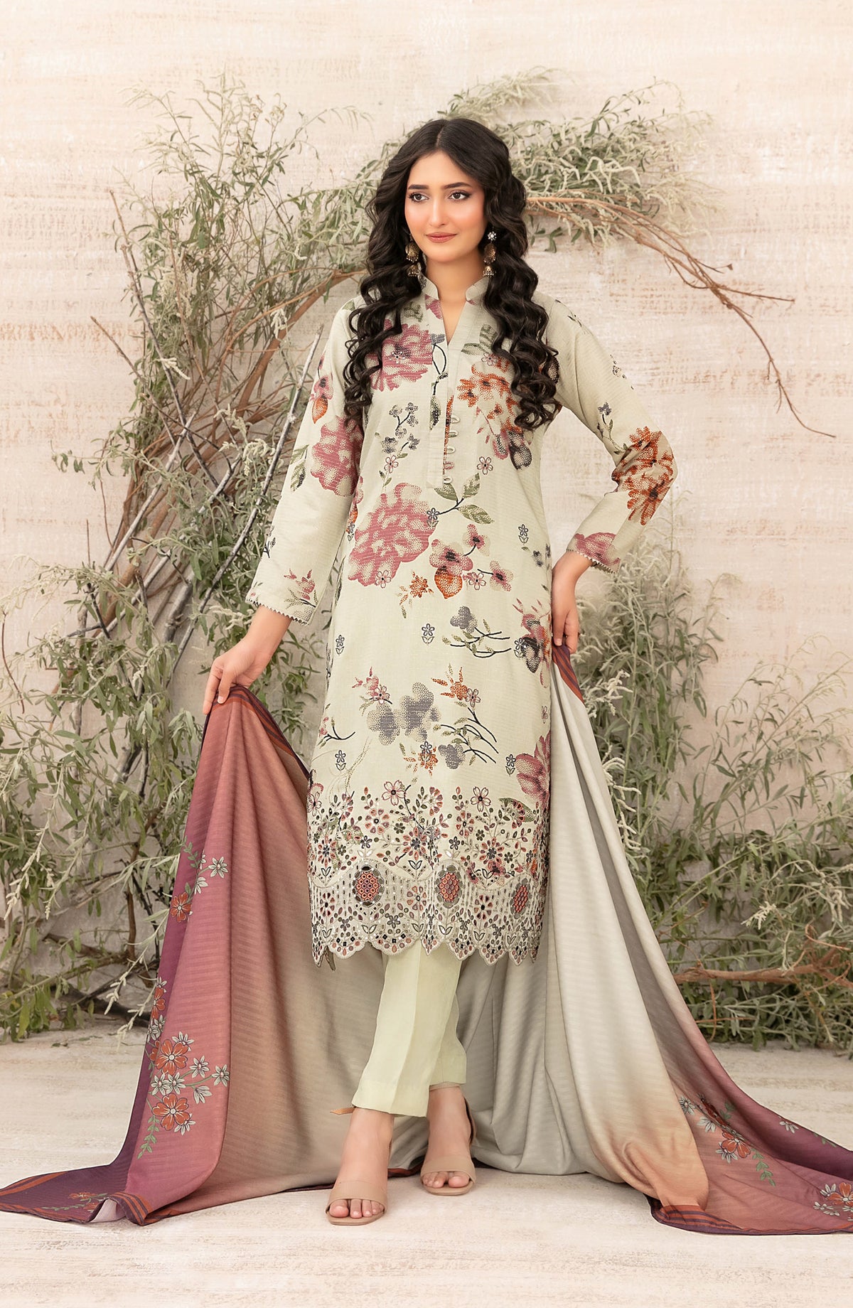 Shamia by Tawakkal Fabric Embroidered Zari Viscose Unstitched 3 Piece Suit - D-4880 - TF25SHAM - Light Green - Winter Collection