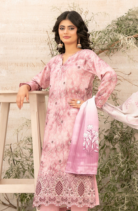 Shamia by Tawakkal Fabric Embroidered Zari Viscose Unstitched 3 Piece Suit - D-4877 - TF25SHAM - Pink - Winter Collection