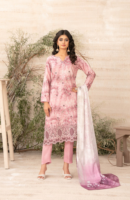 Shamia by Tawakkal Fabric Embroidered Zari Viscose Unstitched 3 Piece Suit - D-4877 - TF25SHAM - Pink - Winter Collection