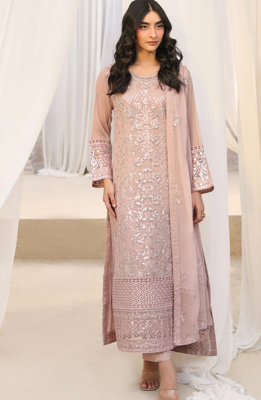 Lamhay Embroidered Chiffon Stitched 3 Piece Suit - Tea Rose SU-158 - SMZ26LM - Festive Collection