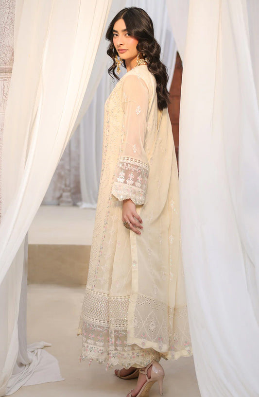 Lamhay Embroidered Chiffon Stitched 3 Piece Suit - Soft Ivory SU-159 - SMZ26LM - Festive Collection