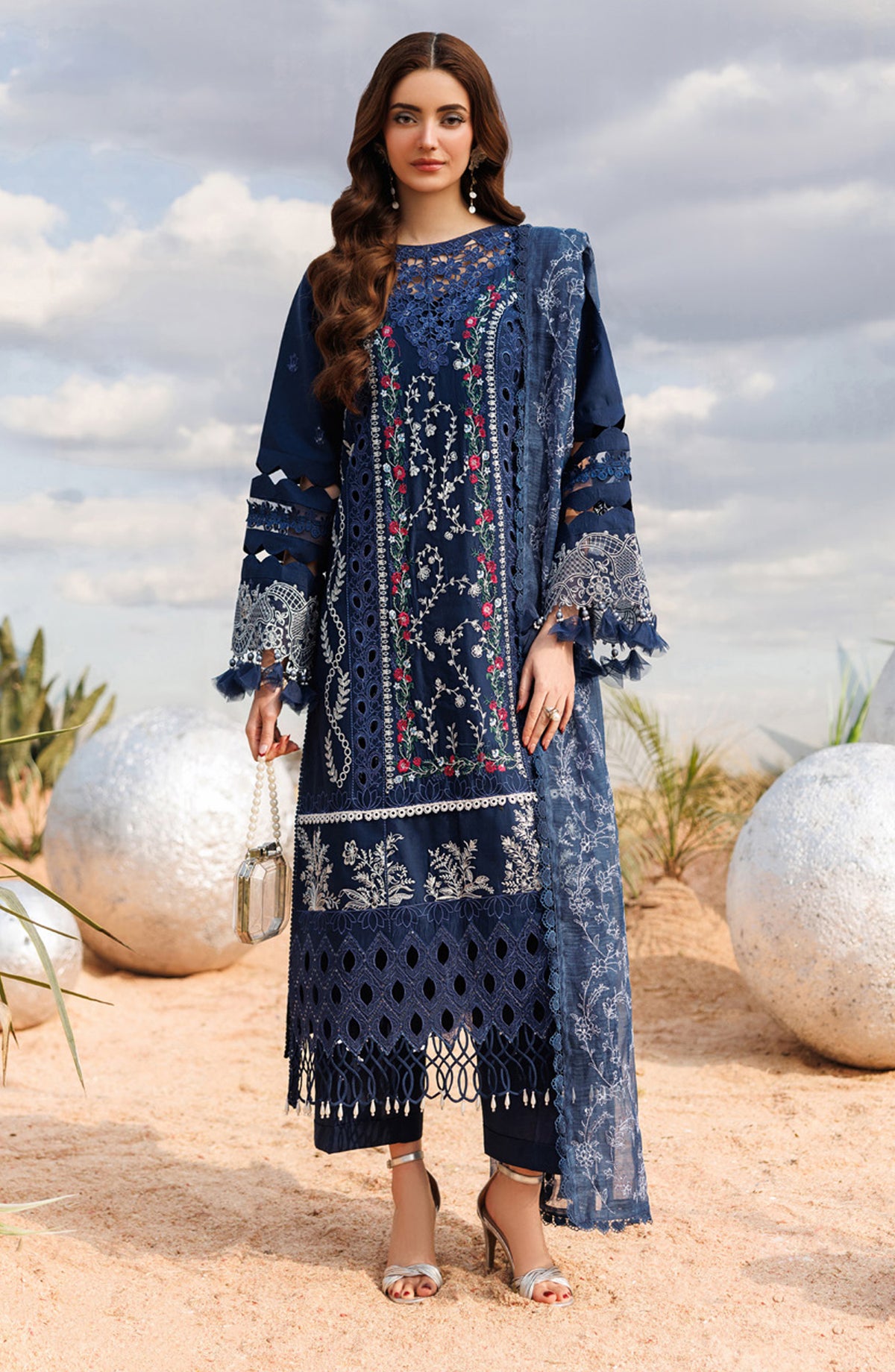 Shangrila by Parishay Embroidered Lawn Unstitched 3 Piece Suit - ANG-08 - PS26ANG - Blue - Summer Collection