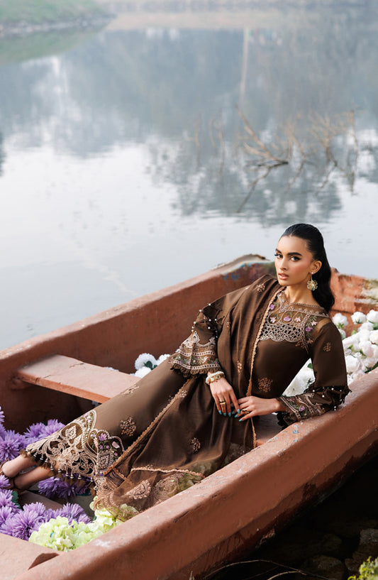 Shangrila by Parishay Embroidered Lawn Unstitched 3 Piece Suit - ANG-06 - PS26ANG - Brown - Summer Collection