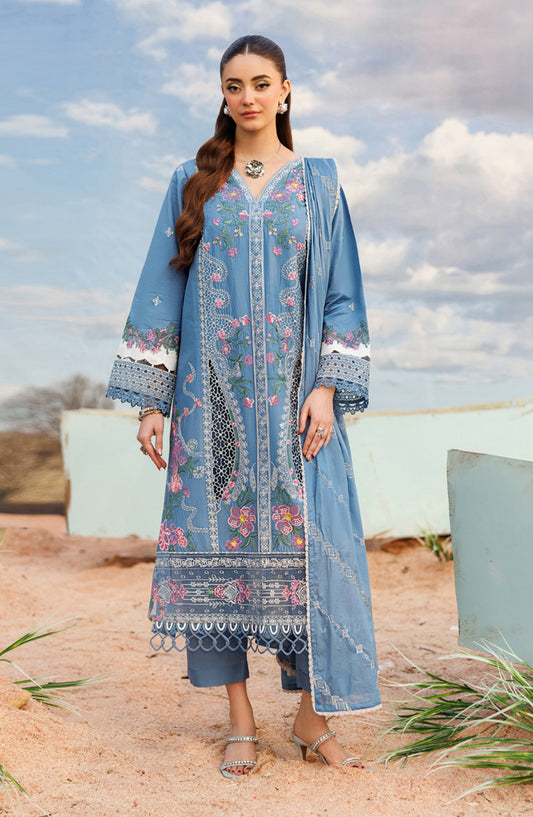 Shangrila by Parishay Embroidered Lawn Unstitched 3 Piece Suit - ANG-03 - PS26ANG - Blue - Summer Collection