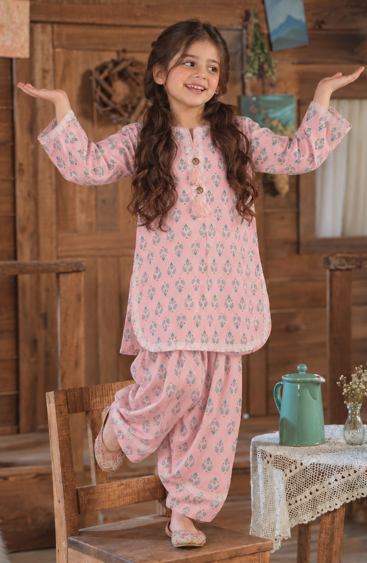 Shanza Little by Amna Khadija Printed Cotton Stitched 2 Piece Suit - AKSL-01 - AM26LTZ - Light Pink - Girls Collection