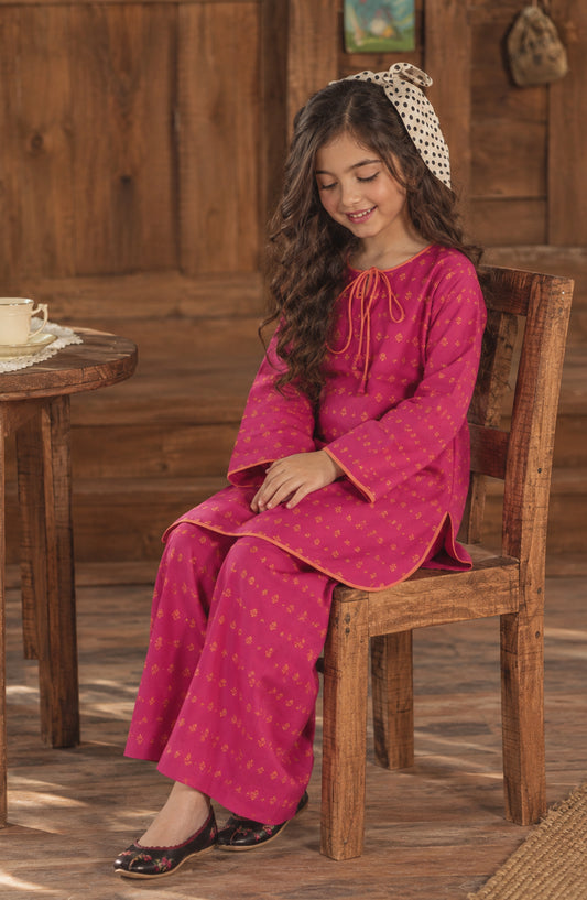 Shanza Little by Amna Khadija Printed Cotton Stitched 2 Piece Suit - AKSL-02 - AM26LTZ - Dark Pink - Girls Collection