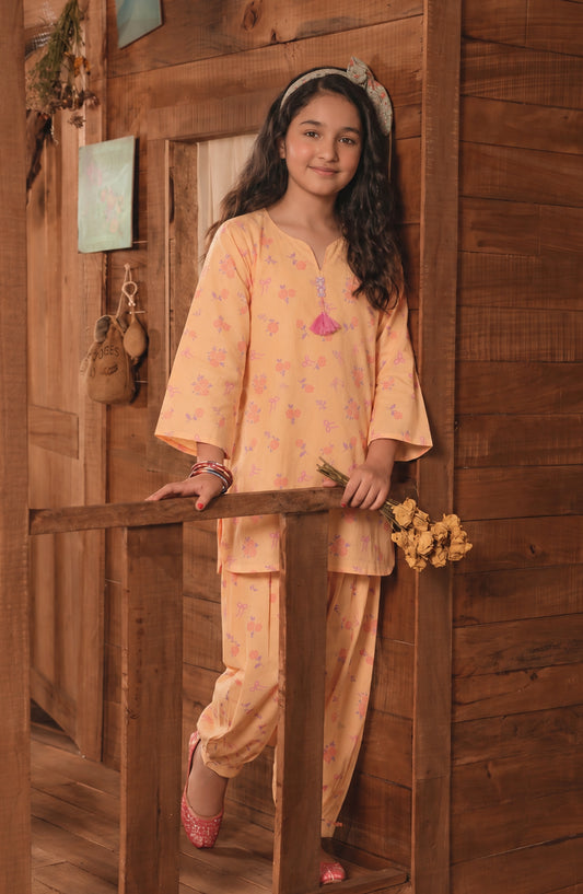 Shanza Little by Amna Khadija Printed Cotton Stitched 2 Piece Suit - AKSL-03 - AM26LTZ - Yellow - Girls Collection