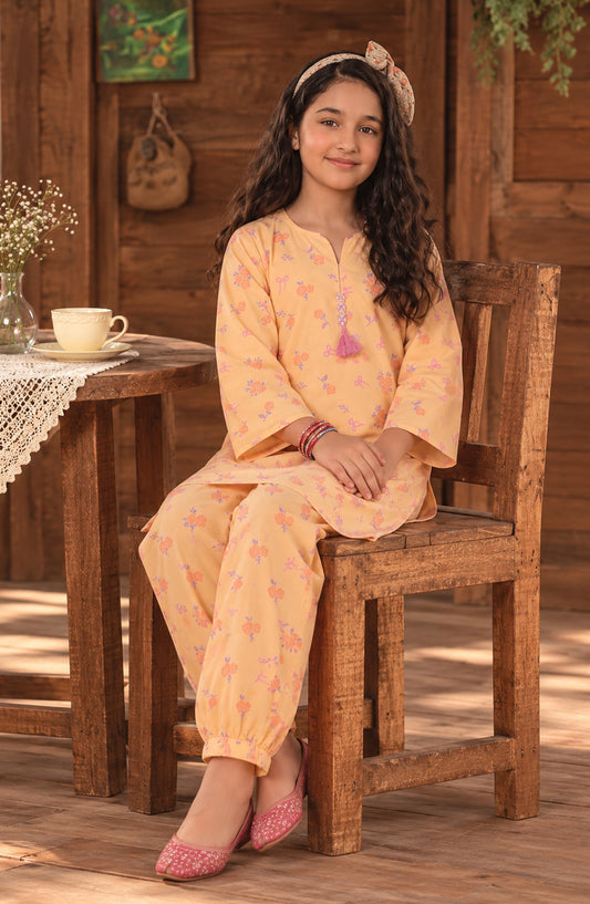 Shanza Little by Amna Khadija Printed Cotton Stitched 2 Piece Suit - AKSL-03 - AM26LTZ - Yellow - Girls Collection